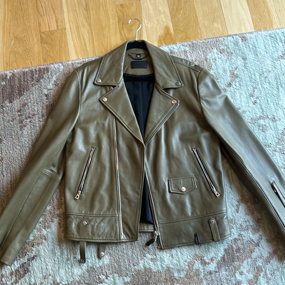 Men’s Designer Rudsak Leather jacket Olive Green Size Medium